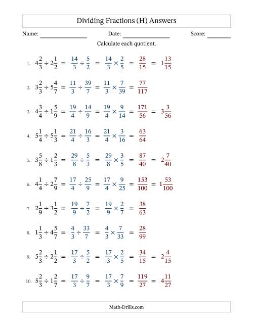 The Dividing Two Mixed Fractions with No Simplification (H) Math Worksheet Page 2