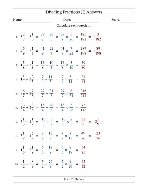 The Dividing Two Mixed Fractions with No Simplification (I) Math Worksheet Page 2