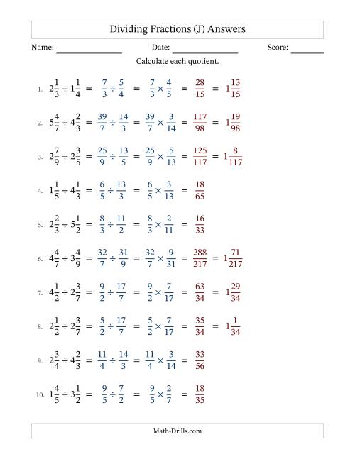 The Dividing Two Mixed Fractions with No Simplification (J) Math Worksheet Page 2