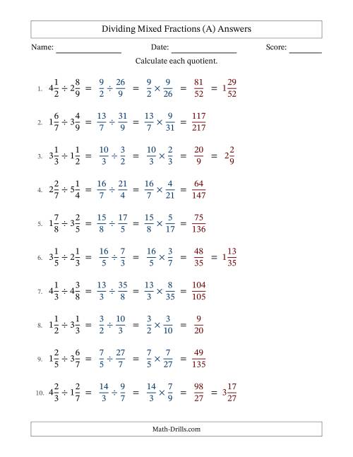 The Dividing Two Mixed Fractions with No Simplifying (All) Math Worksheet Page 2
