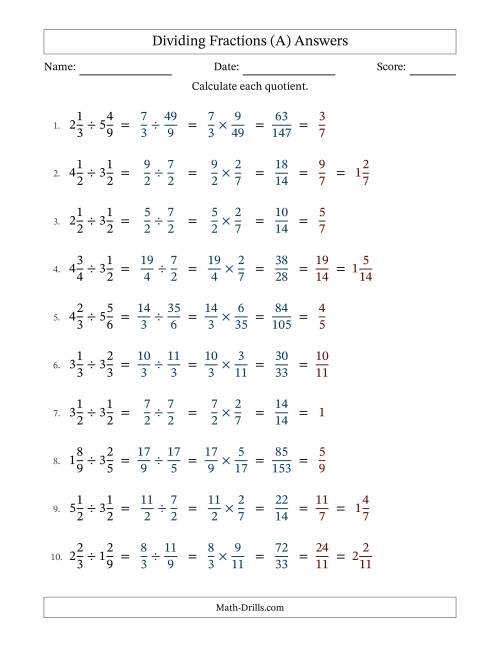 The Dividing Two Mixed Fractions with All Simplifying (A) Math Worksheet Page 2