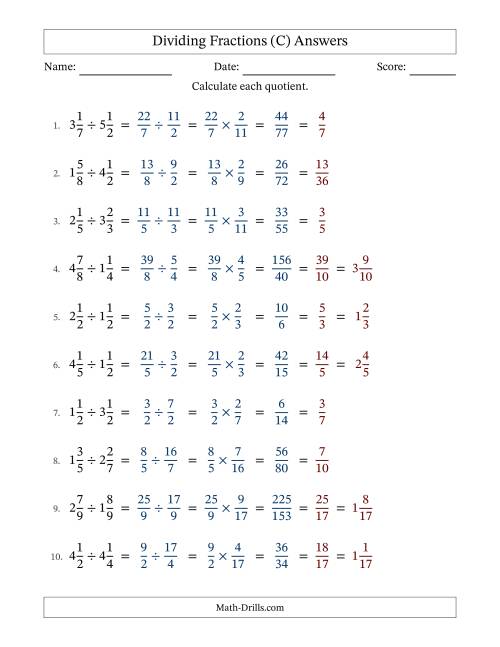 The Dividing Two Mixed Fractions with All Simplification (C) Math Worksheet Page 2