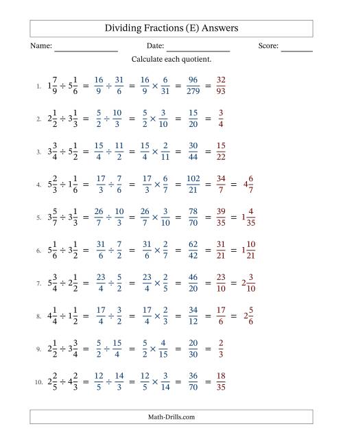 The Dividing Two Mixed Fractions with All Simplification (E) Math Worksheet Page 2