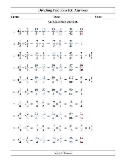 The Dividing Two Mixed Fractions with All Simplification (G) Math Worksheet Page 2