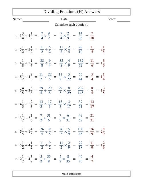 The Dividing Two Mixed Fractions with All Simplification (H) Math Worksheet Page 2