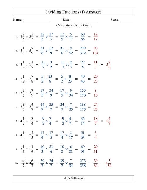 The Dividing Two Mixed Fractions with All Simplification (I) Math Worksheet Page 2