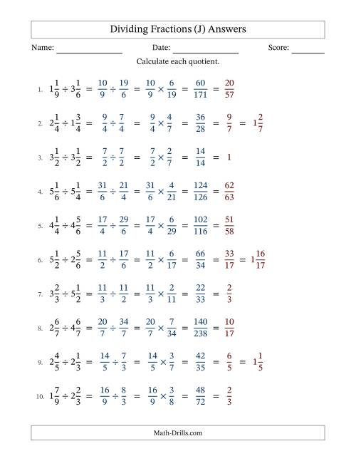 The Dividing Two Mixed Fractions with All Simplification (J) Math Worksheet Page 2