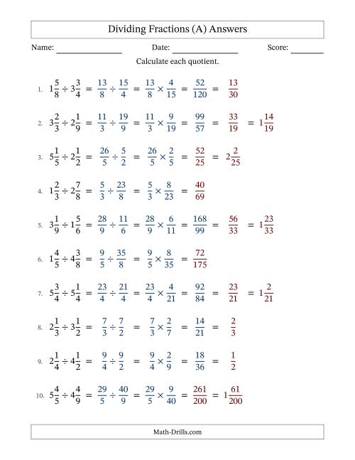 The Dividing Two Mixed Fractions with Some Simplifying (A) Math Worksheet Page 2