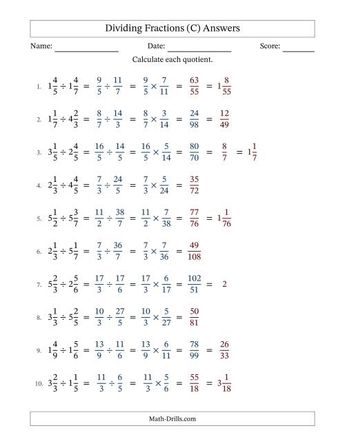 The Dividing Two Mixed Fractions with Some Simplification (C) Math Worksheet Page 2
