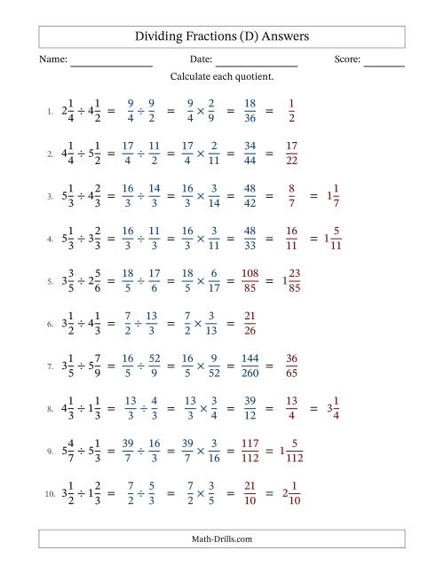 The Dividing Two Mixed Fractions with Some Simplification (D) Math Worksheet Page 2