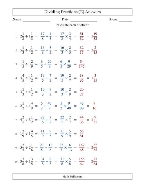 The Dividing Two Mixed Fractions with Some Simplification (E) Math Worksheet Page 2