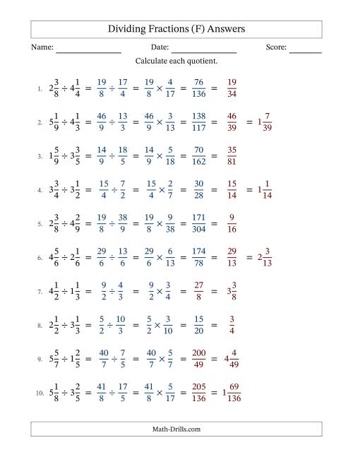 The Dividing Two Mixed Fractions with Some Simplification (F) Math Worksheet Page 2