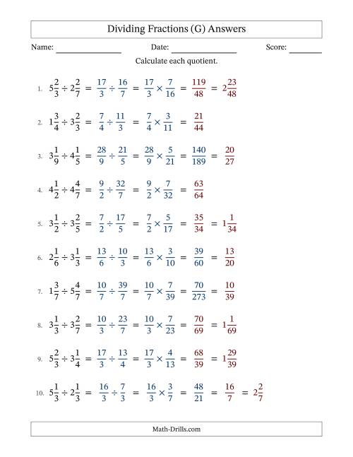 The Dividing Two Mixed Fractions with Some Simplification (G) Math Worksheet Page 2