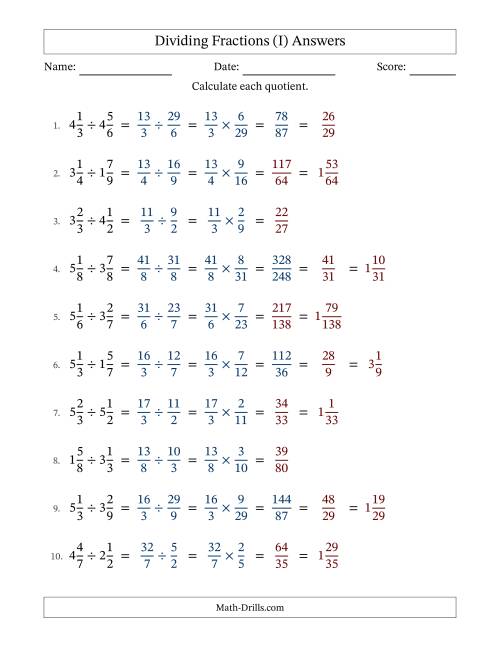 The Dividing Two Mixed Fractions with Some Simplification (I) Math Worksheet Page 2