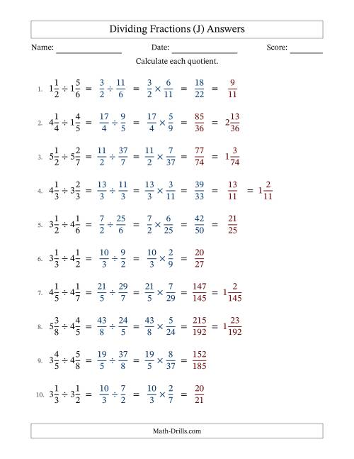 The Dividing Two Mixed Fractions with Some Simplification (J) Math Worksheet Page 2