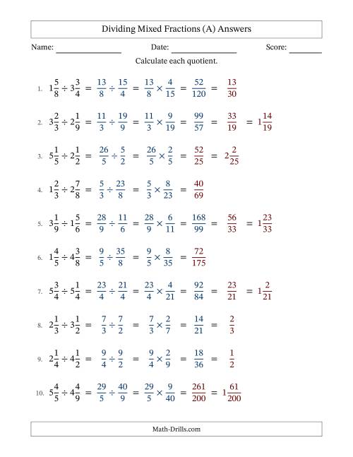 The Dividing Two Mixed Fractions with Some Simplifying (All) Math Worksheet Page 2