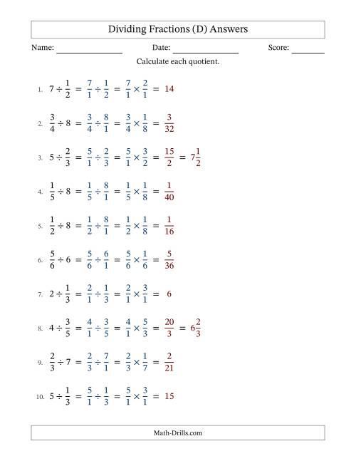 The Dividing Proper Fractions and Whole Numbers with No Simplification (D) Math Worksheet Page 2