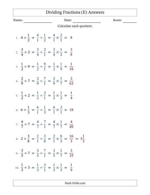 The Dividing Proper Fractions and Whole Numbers with No Simplification (E) Math Worksheet Page 2