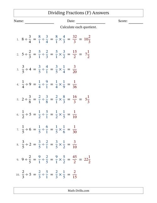 The Dividing Proper Fractions and Whole Numbers with No Simplification (F) Math Worksheet Page 2