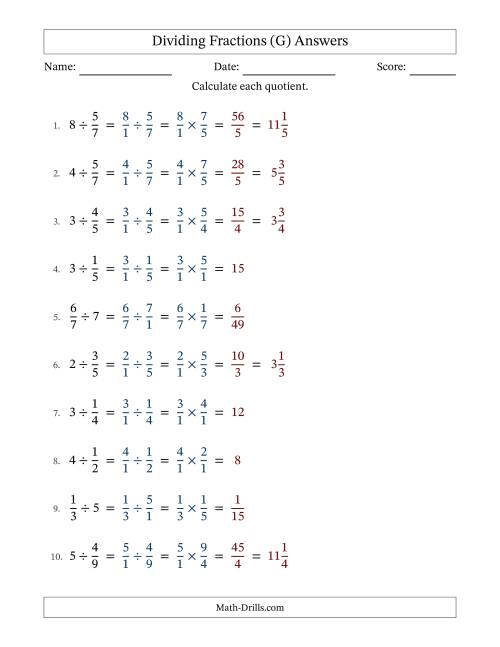 The Dividing Proper Fractions and Whole Numbers with No Simplification (G) Math Worksheet Page 2