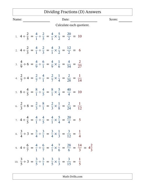 The Dividing Proper Fractions and Whole Numbers with All Simplification (D) Math Worksheet Page 2
