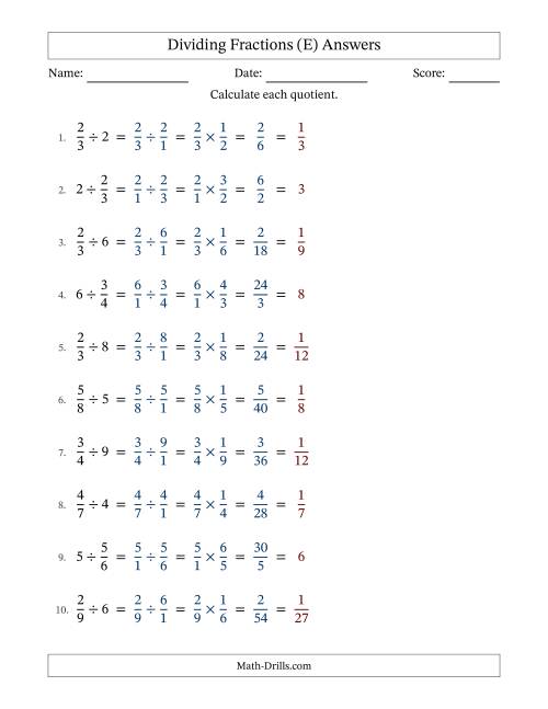 The Dividing Proper Fractions and Whole Numbers with All Simplification (E) Math Worksheet Page 2