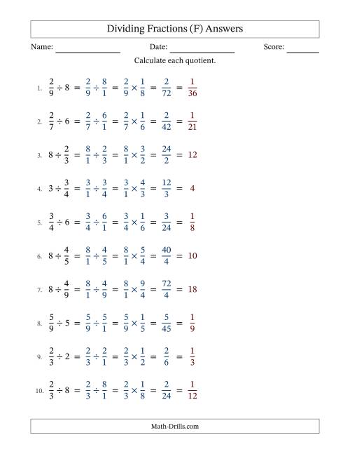 The Dividing Proper Fractions and Whole Numbers with All Simplification (F) Math Worksheet Page 2