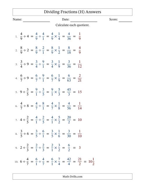 The Dividing Proper Fractions and Whole Numbers with All Simplification (H) Math Worksheet Page 2