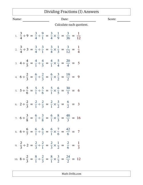 The Dividing Proper Fractions and Whole Numbers with All Simplification (I) Math Worksheet Page 2