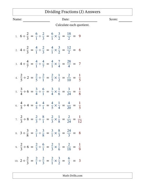 The Dividing Proper Fractions and Whole Numbers with All Simplification (J) Math Worksheet Page 2