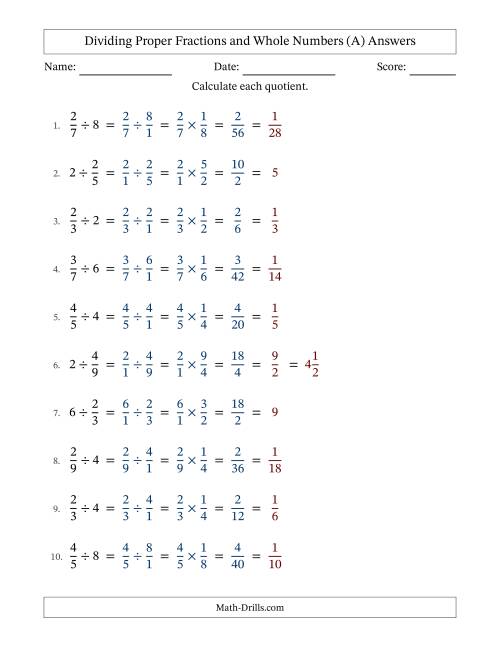 The Dividing Proper Fractions and Whole Numbers with All Simplifying (All) Math Worksheet Page 2