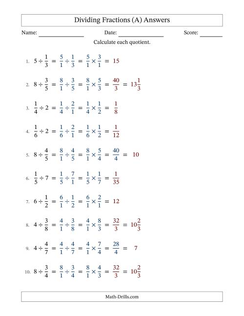 The Dividing Proper Fractions and Whole Numbers with Some Simplifying (A) Math Worksheet Page 2