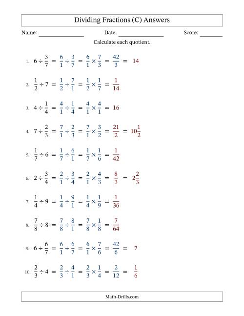 The Dividing Proper Fractions and Whole Numbers with Some Simplification (C) Math Worksheet Page 2