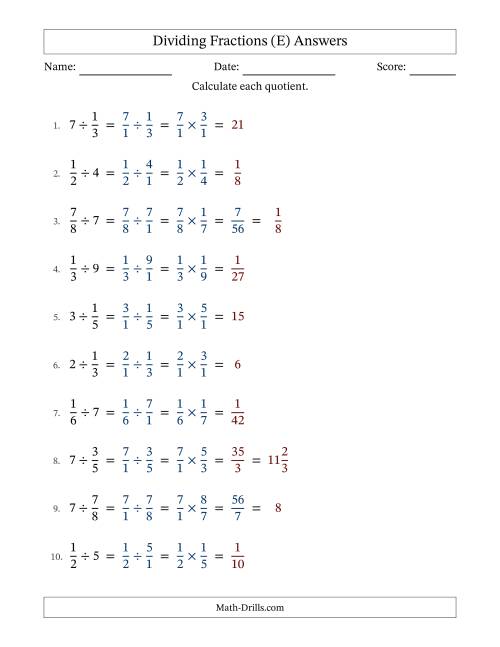 The Dividing Proper Fractions and Whole Numbers with Some Simplification (E) Math Worksheet Page 2