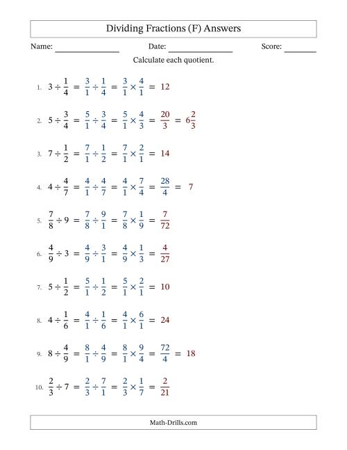 The Dividing Proper Fractions and Whole Numbers with Some Simplification (F) Math Worksheet Page 2