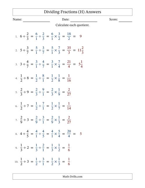 The Dividing Proper Fractions and Whole Numbers with Some Simplification (H) Math Worksheet Page 2