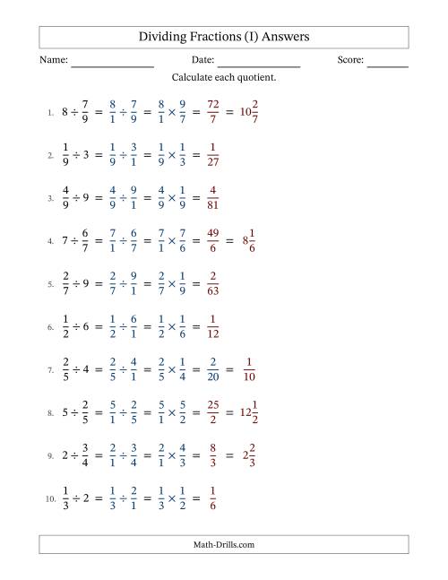 The Dividing Proper Fractions and Whole Numbers with Some Simplification (I) Math Worksheet Page 2