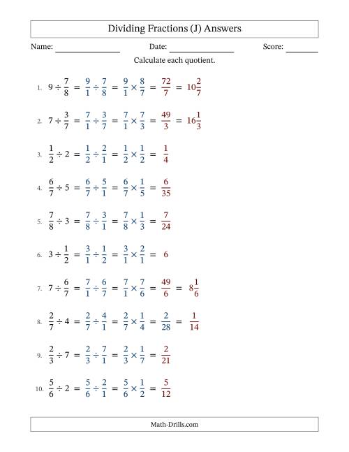 The Dividing Proper Fractions and Whole Numbers with Some Simplification (J) Math Worksheet Page 2