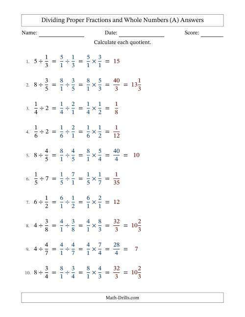 The Dividing Proper Fractions and Whole Numbers with Some Simplifying (All) Math Worksheet Page 2