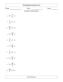 Dividing Improper Fractions and Whole Numbers with No Simplification