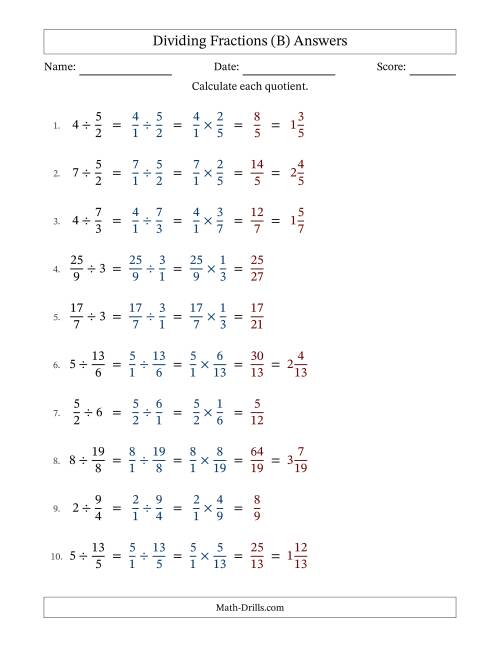 The Dividing Improper Fractions and Whole Numbers with No Simplification (B) Math Worksheet Page 2