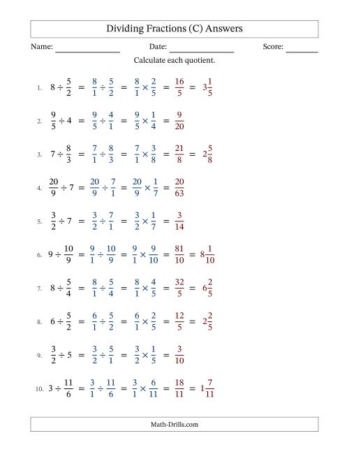 The Dividing Improper Fractions and Whole Numbers with No Simplification (C) Math Worksheet Page 2