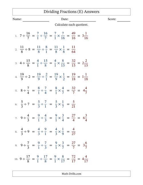 The Dividing Improper Fractions and Whole Numbers with No Simplification (E) Math Worksheet Page 2