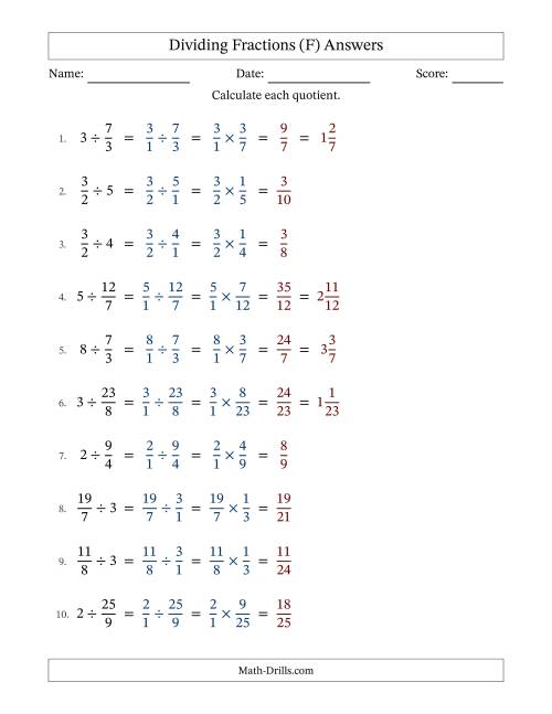 The Dividing Improper Fractions and Whole Numbers with No Simplification (F) Math Worksheet Page 2