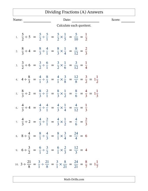 The Dividing Improper Fractions and Whole Numbers with All Simplifying (A) Math Worksheet Page 2