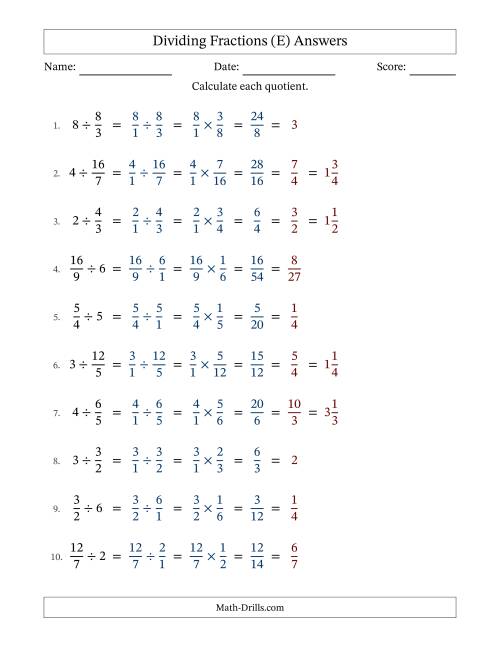 The Dividing Improper Fractions and Whole Numbers with All Simplification (E) Math Worksheet Page 2
