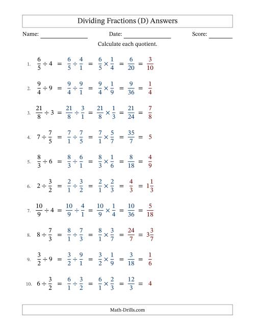 The Dividing Improper Fractions and Whole Numbers with Some Simplification (D) Math Worksheet Page 2