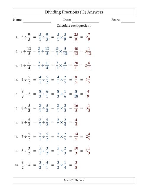 The Dividing Improper Fractions and Whole Numbers with Some Simplification (G) Math Worksheet Page 2