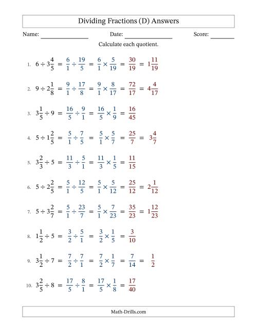 The Dividing Mixed Fractions and Whole Numbers with Some Simplification (D) Math Worksheet Page 2