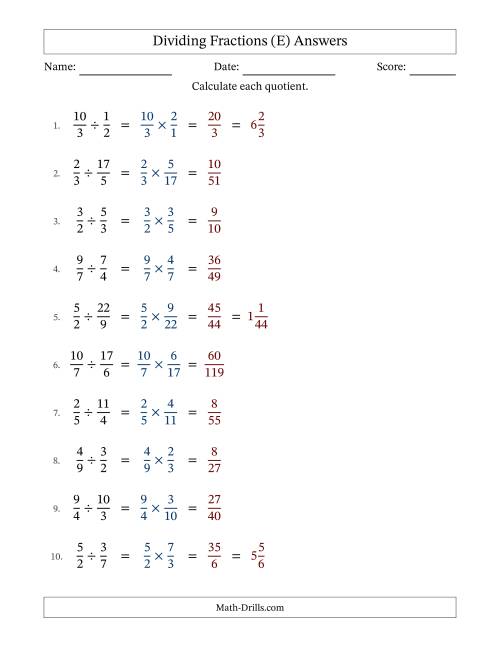 The Dividing Proper, Improper and Mixed Fractions with No Simplification (E) Math Worksheet Page 2